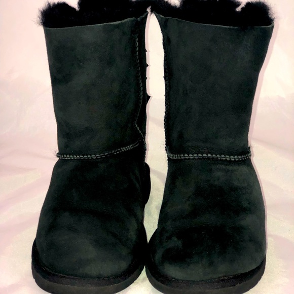 UGG Black Bow.Tie Suede Booties Women’s Size 6 - Picture 2 of 6